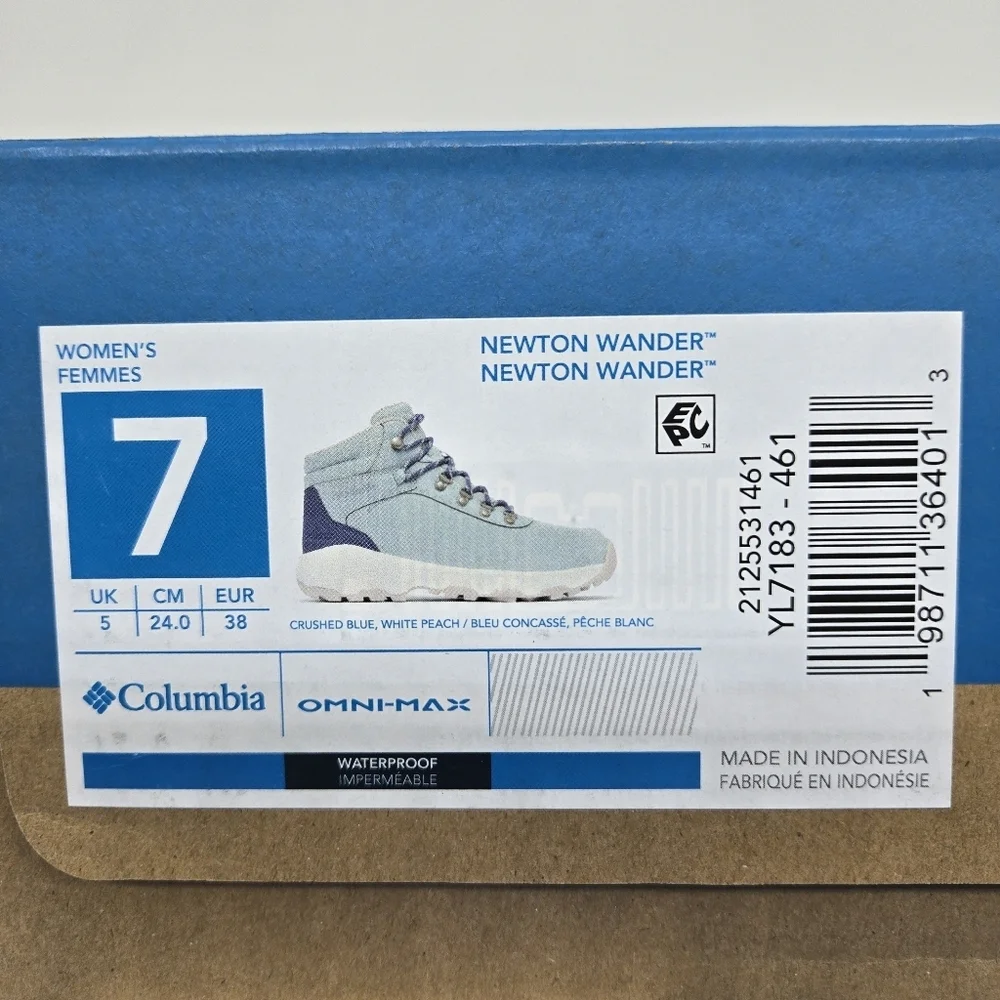 Columbia Women's Newton Wander Hiking Boots Crushed Blue Shoes Size 7 New